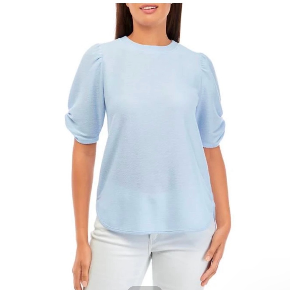Light Blue Puff Sleeve Women's Top